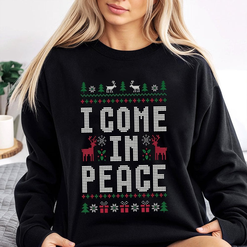 Humorous Alien Xmas Sweater, I Come in Peace Ugly Christmas Sweatshirt, Retro Sci Fi Holiday Pullover, Humorous Christmas Alien Crewneck Present