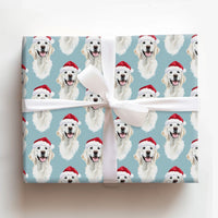 Santa Dog Gift Wrap, Golden Retriever Christmas Wrapping Paper, Adorable Puppy Holiday Wrapping Paper, Xmas Dog Lover Gift Wrapping Paper
