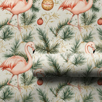 Coastal Holiday Gift Wrap, Pink Flamingo Christmas Wrapping Paper, Tropical Flamingo Wrapping Paper, Pine Branch Christmas Gift Wrap Roll