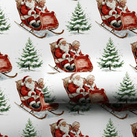 Classic Christmas Gift Wrap, Vintage Santa Sleigh Wrapping Paper, Watercolor Santa Reindeer Sleigh Wrapping Paper