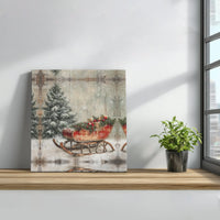 Snowy Pine Winter Scene Poster, Vintage Christmas Sleigh Wall Art, Rustic Farmhouse Holiday Print, Digital Download Festive Christmas Decor