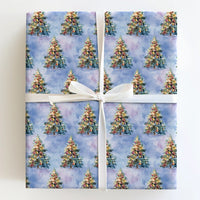 Blue Snowy Holiday Wrapping Paper, Watercolor Christmas Tree Wrapping Paper, Artistic Christmas Wrapping Paper, Seasonal Gift Wrap Roll
