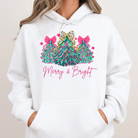 Leopard Bow Christmas Tree Hoodie, Merry and Bright Christmas Tree Hoodie, Retro Christmas Hoodie, Preppy Holiday Sweatshirt, Xmas Present