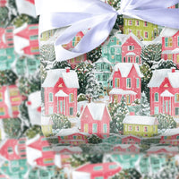 Watercolor Houses Holiday Gift Wrap, Snowy Village Christmas Wrapping Paper, Colorful Winter Town Wrapping Paper, Whimsical Scenic Gift Wrap