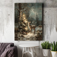 Winter Forest Snow Print, Christmas Deer Canvas Wall Art, Woodland Deer Wall Art, Holiday Deer Digital Download, Festive Winter Wall Art