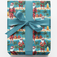 Beach Coastal Christmas Gift Wrap, Tropical Santa Wrapping Paper, Surfing Santa Holiday Paper, Summer Vacation Christmas Wrapping Paper
