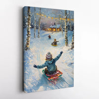 Snowy Forest Canvas Print, Winter Sledding Canvas Wall Art, Impressionist Winter Landscape Canvas, Comfy Holiday Home Decor, Christmas Present