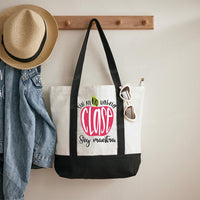 Sin Mi No Habrá Clase Soy Maestra Color-blocked Canvas Bag