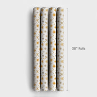 Celestial Snowflake Gift Wrap, Golden Star Christmas Wrapping Paper, Winter Holiday Gift Wrap Roll, Elegant Gold Star Present Paper