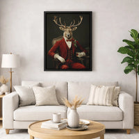 Gentleman Stag Red Suit Canvas Wall Art, Dapper Reindeer Canvas Print, Christmas Deer Portrait Canvas, Holiday Wall Decor, Winter Xmas Present