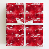Red Christian Christmas Gift Wrap, Believe Nativity Wrapping Paper, Angels and Stars Holiday Present Wrap, Religious Xmas Wrapping Paper