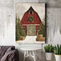 Snowy Winter Barn Canvas Art, Rustic Red Barn Christmas Wall Art, Red Barn Holiday Print, Farmhouse Decor Printable Digital Download