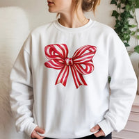 Retro Red Ribbon Holiday Sweater, Christmas Bow Sweatshirt, Adorable Coquette Xmas Crewneck, Vintage Christmas Graphic Sweatshirt, Winter Present