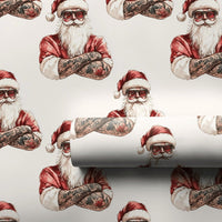 Tattooed Santa Christmas Wrapping Paper, Cool Sunglasses Santa Wrapping Paper, Edgy Holiday Gift Wrap, Fun Xmas Gift Wrapping Paper Roll