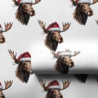 Santa Hat Moose Gift Wrap, Christmas Moose Wrapping Paper, Rustic Winter Holiday Wrapping Paper, Adorable Animal Festive Wrapping Paper