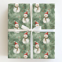 Sage Green Christmas Gift Wrap, Watercolor Snowman Wrapping Paper, Winter Holiday Snowman Gift Wrap, Adorable Snowman Christmas Wrapping Paper
