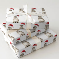 Adorable Watercolor Rabbit Gift Wrap, Santa Hat Bunny Christmas Wrapping Paper, Festive Animal Lover Wrapping Paper, Holiday Gift Wrap Roll