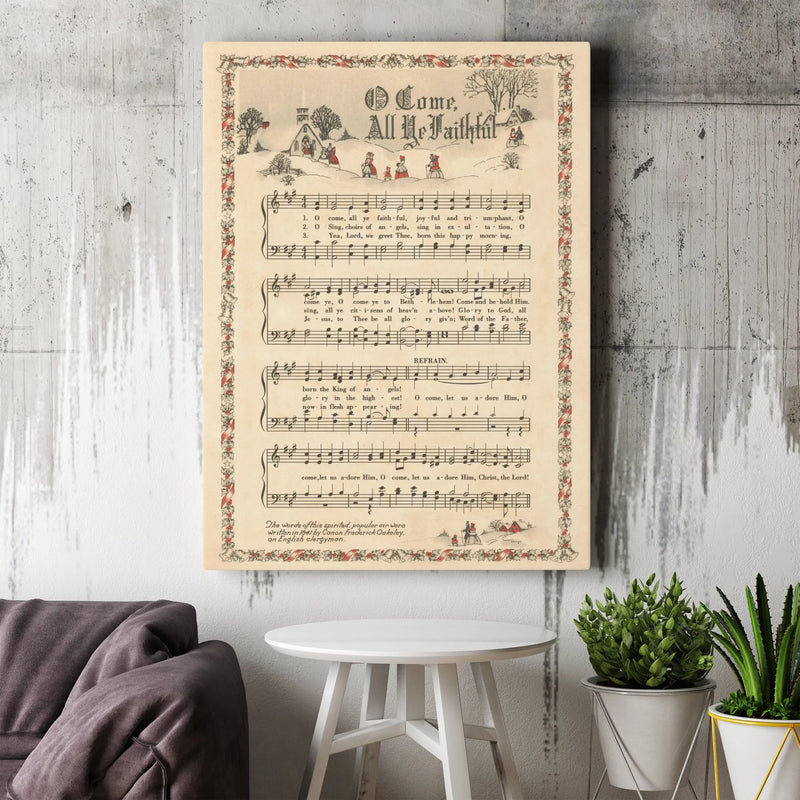 Christmas Hymn Canvas Art, O Come All Ye Faithful Canvas, Vintage Sheet Music Wall Art, Religious Holiday Canvas Print, Christmas Decor