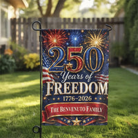 250 Years of Freedom Garden Flag | USA 250th Anniversary 1776-2026 Fireworks Design | Premium Double-Sided Weather-Resistant Polyester | Patriotic Gift for American History Lovers
