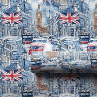 Snowy Big Ben Red Bus Gift Wrap, London Christmas Wrapping Paper, British Flag Cityscape Present Paper, London Xmas Wrapping Paper
