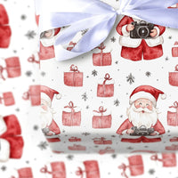 Camera Christmas Gift Wrap, Photographer Santa Wrapping Paper, Watercolor Santa Photography Wrapping Paper, Holiday Camera Gift Wrap