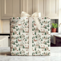 Horse Sleigh Holiday Gift Wrap, Snowy Village Christmas Wrapping Paper, Watercolor Winter Wonderland Gift Wrapping Paper, Comfy Present Wrap