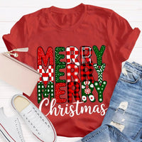 Festive Holiday Graphic T-Shirt, Merry Christmas Plaid Snowflakes Shirt, Buffalo Plaid Christmas Tee, Winter Season Womens Apparel
