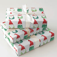 Adorable Holiday Gift Wrap Roll, Watercolor Christmas Gnome Wrapping Paper, Red Green White Present Paper, Whimsical Festive Gift Wrapping