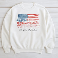 America 250 Sweatshirt | 250 Years of Freedom Floral Flag Watercolor Art | Soft Cotton Polyester Blend | Patriotic 4th of July Gift