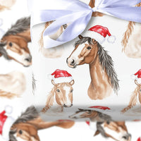 Equestrian Santa Hat Gift Wrap, Horse Christmas Wrapping Paper, Watercolor Horse Wrapping Paper, Holiday Horse Gift Wrapping Paper
