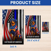 Rottweiler Thin Blue Line Garden Flag | 250 Years of Service Patriotic Dog | Double-Sided Weather-Resistant Polyester | Police Support Gift