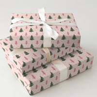 Retro Holiday Tree Gift Wrap, Pink and Green Christmas Tree Wrapping Paper, Colorful Xmas Wrapping Paper, Modern Present Roll
