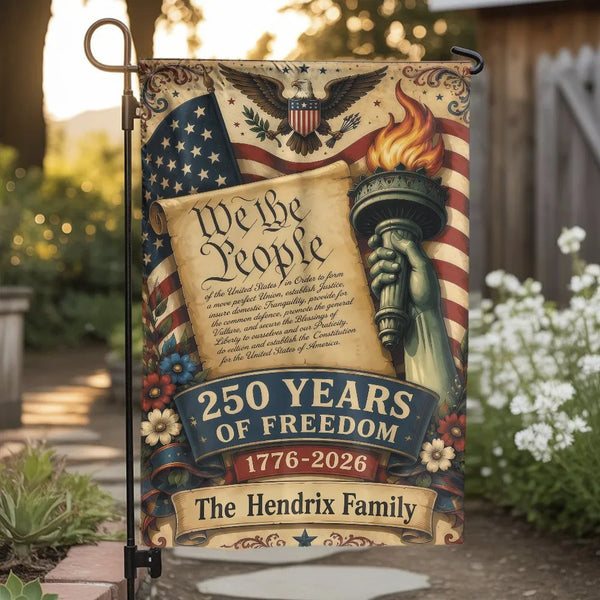 We The People Garden Flag | 250 Years of Freedom Patriotic Americana Art | Premium Weather-Resistant Polyester | Gift for Patriotic Americans