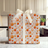Festive Bauble Holiday Wrapping Paper, Orange Ornament Christmas Wrapping Paper, Pine Branch Wrapping Paper, Elegant Seasonal Gift Wrap
