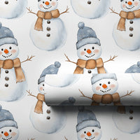 Adorable Winter Holiday Gift Wrap, Watercolor Snowman Wrapping Paper, Festive Snowmen Christmas Wrapping Paper, Comfy Seasonal Gift Wrap Roll
