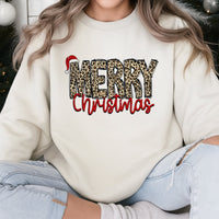 Leopard Print Christmas Sweatshirt, Merry Christmas Sweatshirt, Festive Holiday Sweatshirt, Adorable Xmas Crewneck, Comfy Winter Sweater Present