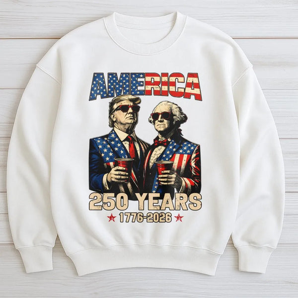 America 250 Years Sweatshirt | Patriotic Trump Washington 1776-2026 Graphic | Premium Cotton Blend Comfort Sweatshirt | Gift for Political History Fans