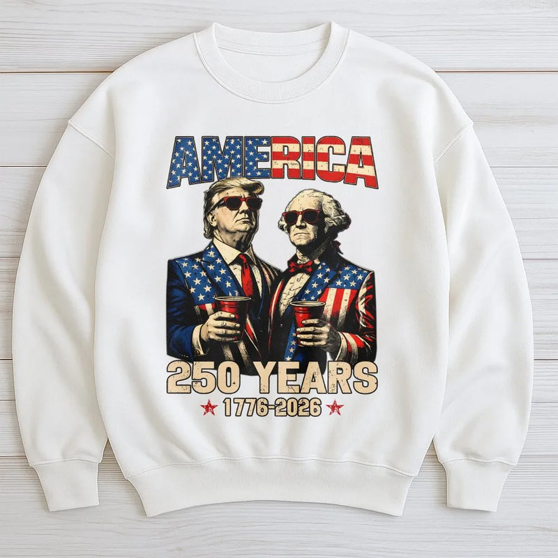 America 250 Years Sweatshirt | Patriotic Trump Washington 1776-2026 Graphic | Premium Cotton Blend Comfort Sweatshirt | Gift for Political History Fans