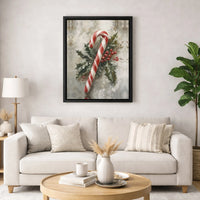 Vintage Holly Berries Holiday Poster, Christmas Candy Cane Canvas Wall Art, Rustic Farmhouse Winter Print, Festive Decor Digital Download