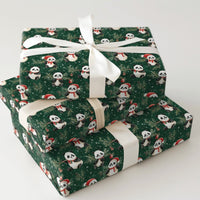 Adorable Santa Hat Bear Gift Wrap, Christmas Panda Wrapping Paper, Winter Holiday Wrapping Paper, Animal Lover Festive Gift Wrap Roll