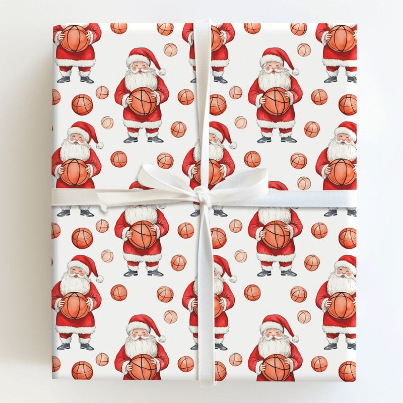 Sports Christmas Gift Wrap, Cartoon Basketball Santa Wrapping Paper, Cheerful Basketball Holiday Wrapping Paper, Xmas Gift Wrapping Paper
