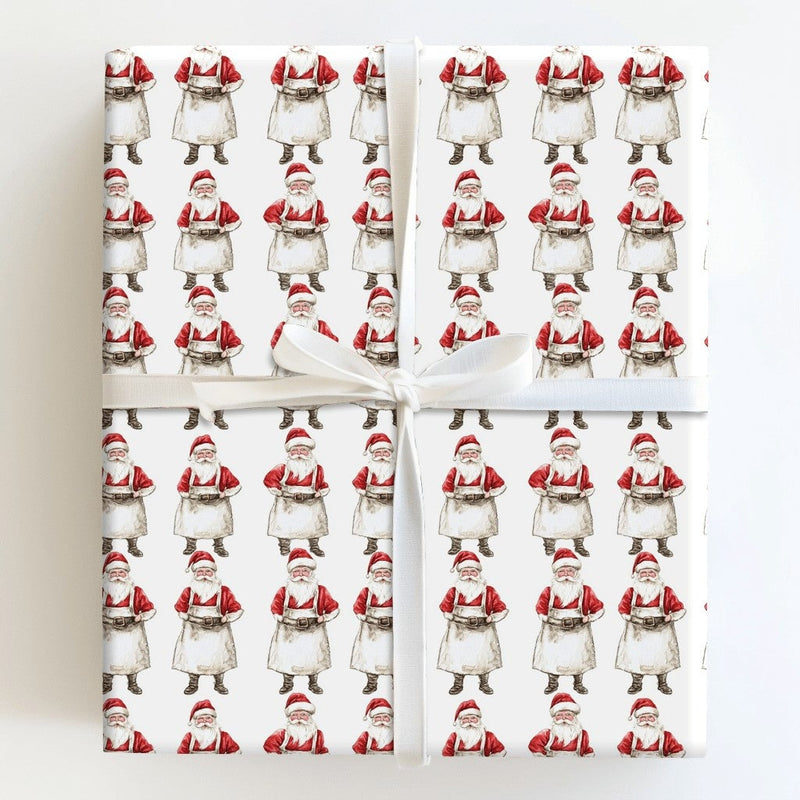 Watercolor Santa in Apron Gift Wrap, Santa Workshop Wrapping Paper, Rustic Santa Claus Christmas Paper, Holiday Party Present Wrapping Roll