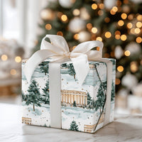 Snowy Winter Forest Gift Wrap, Lincoln Memorial Wrapping Paper, Watercolor DC Holiday Gift Wrap, Christmas Present Paper, History Buff Present