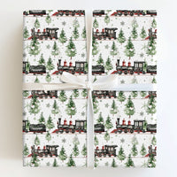 Steam Engine Winter Gift Wrap, Vintage Christmas Train Wrapping Paper, Retro Holiday Train Wrapping Paper, Nostalgic Xmas Gift Wrap Roll