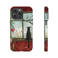 Holiday Cat Snowy Scene Phone Cover, Christmas Window Cat Phone Case, Comfy Winter Cat Protective Case for iPhone