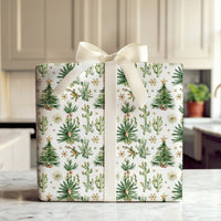 Southwestern Holiday Gift Wrap, Desert Cactus Christmas Wrapping Paper, Watercolor Pine Tree Wrapping Paper, Festive Winter Gift Wrap Roll