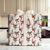 Festive Winter Scarf Pug Gift Wrap, Pug Dog Christmas Wrapping Paper, Holiday Puppy Wrapping Paper, Adorable Dog Lover Christmas Gift Wrap