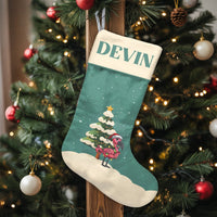 Tropical Bird Holiday Stocking, Pink Flamingo Christmas Stocking, Personalized Christmas Stocking, Coastal Fireplace Mantel Decor Xmas Present