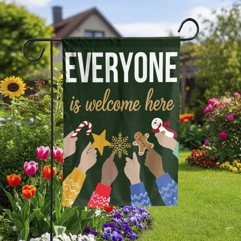 Inclusive Holiday Yard Flag, Everyone Is Welcome Christmas Garden Flag, Diversity Welcome Garden Flag, Winter Lawn Flag, Kindness Yard Present