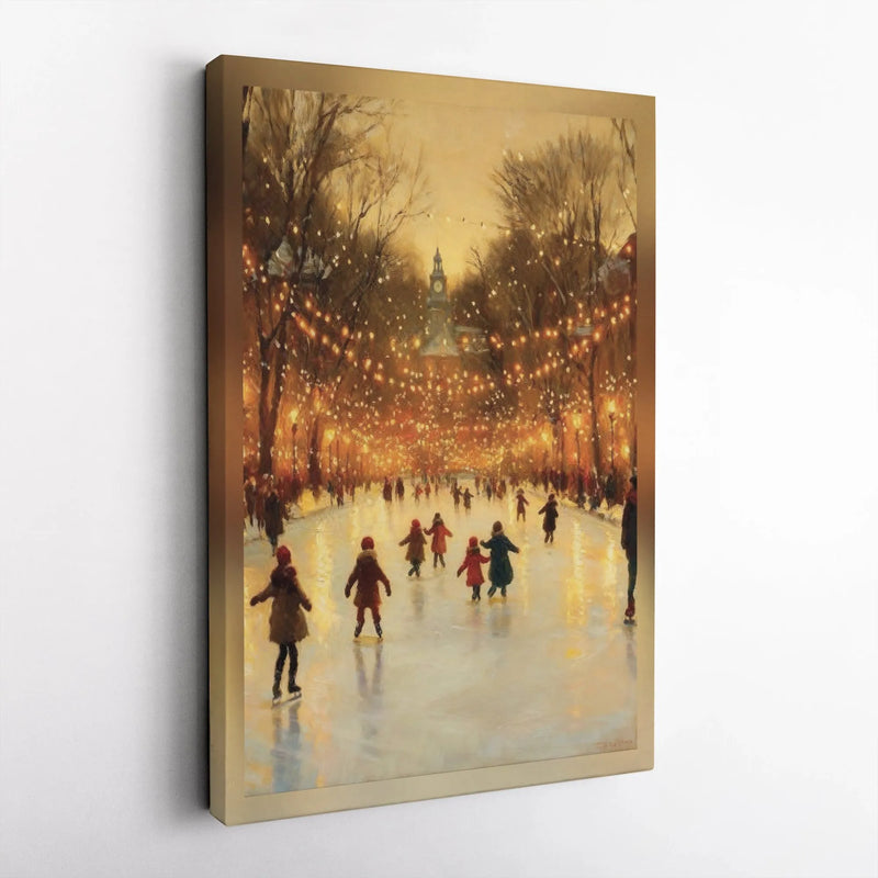 Christmas Skating Poster, Winter Ice Skating Canvas Wall Art, Festive Park Ice Skating Print, Holiday Winter Wall Decor, Digital Download